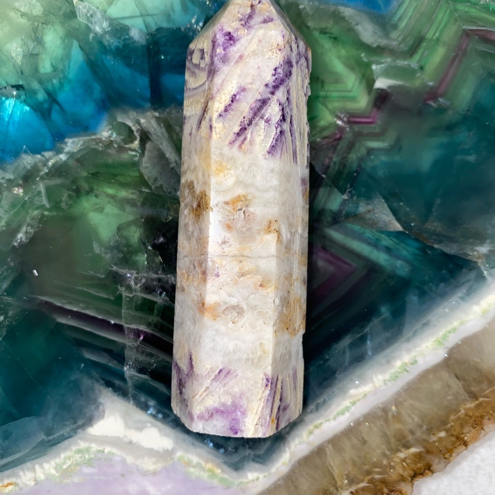 Tiffany Stone Purple and White Crystal Tower (Very rare stone)